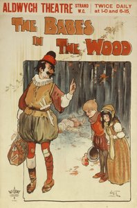 Poster die een voorstelling van The Babes in the Wood in het Aldwych Theatre aankondigt